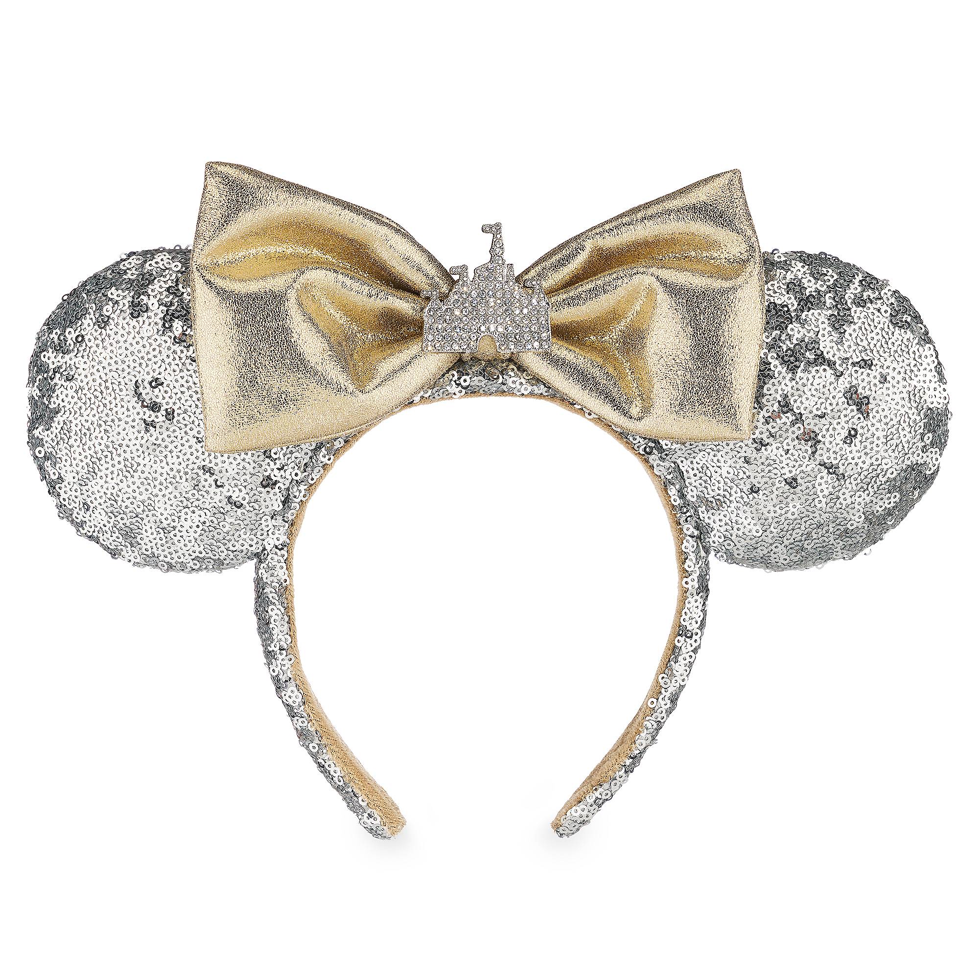 Details about   Disneyland Minnie Ears Bow Castle Jewel Silver Sequins Disney Parks Headband 