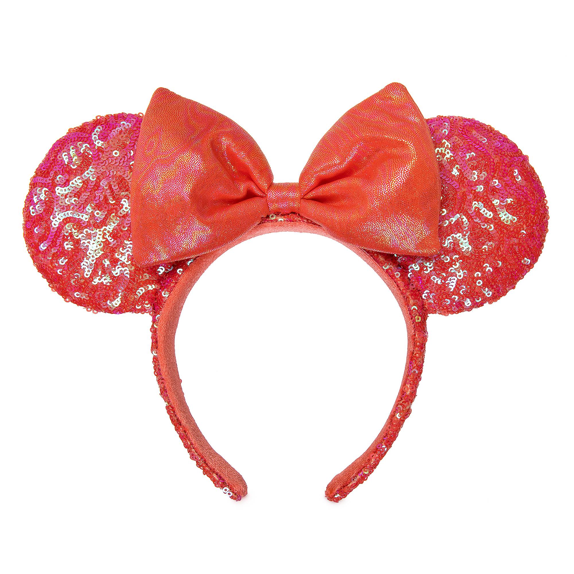 Minnie Mouse Sequined Ear Headband for Adults – Coral image