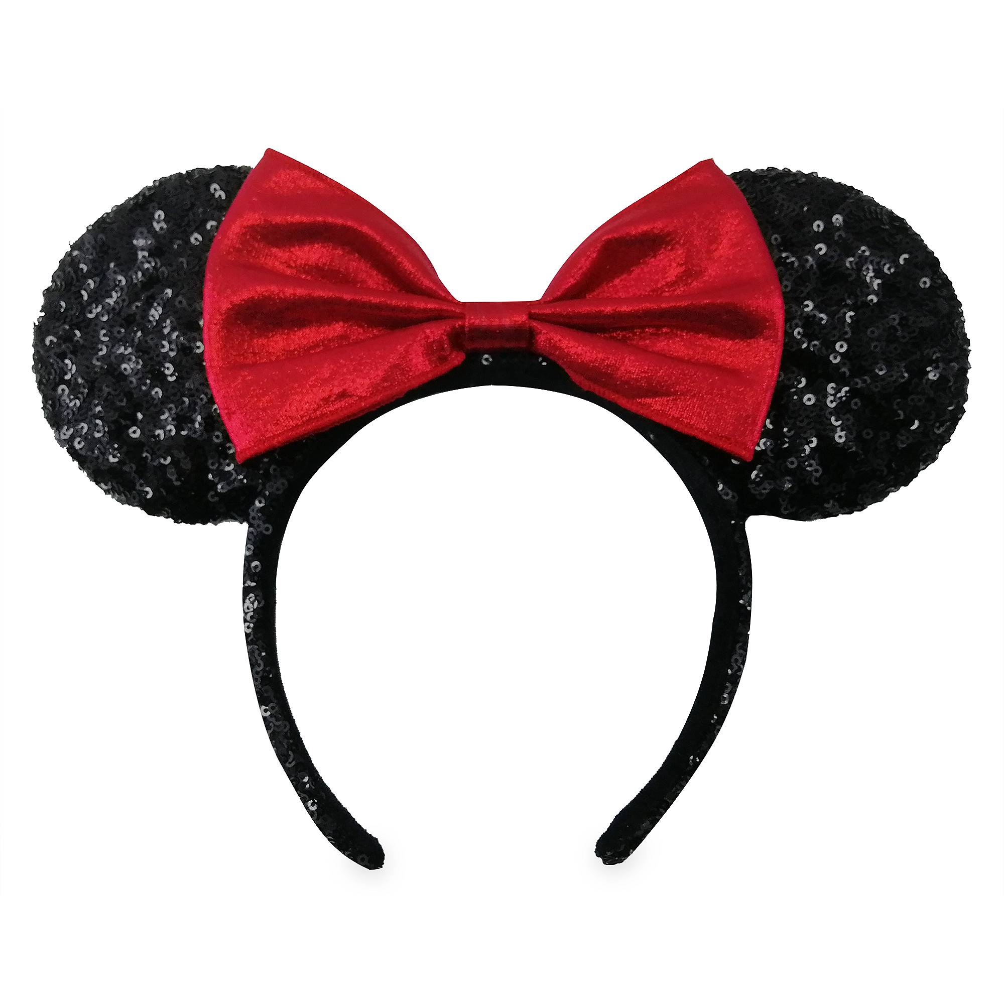 Minnie Mouse Sequined Ear Headband with Velvet Bow – Black and Red image