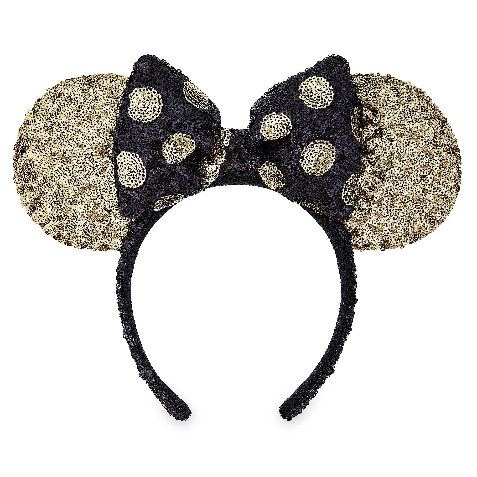 Minnie Mouse Sequined Ear Headband with Bow – Black and Gold image