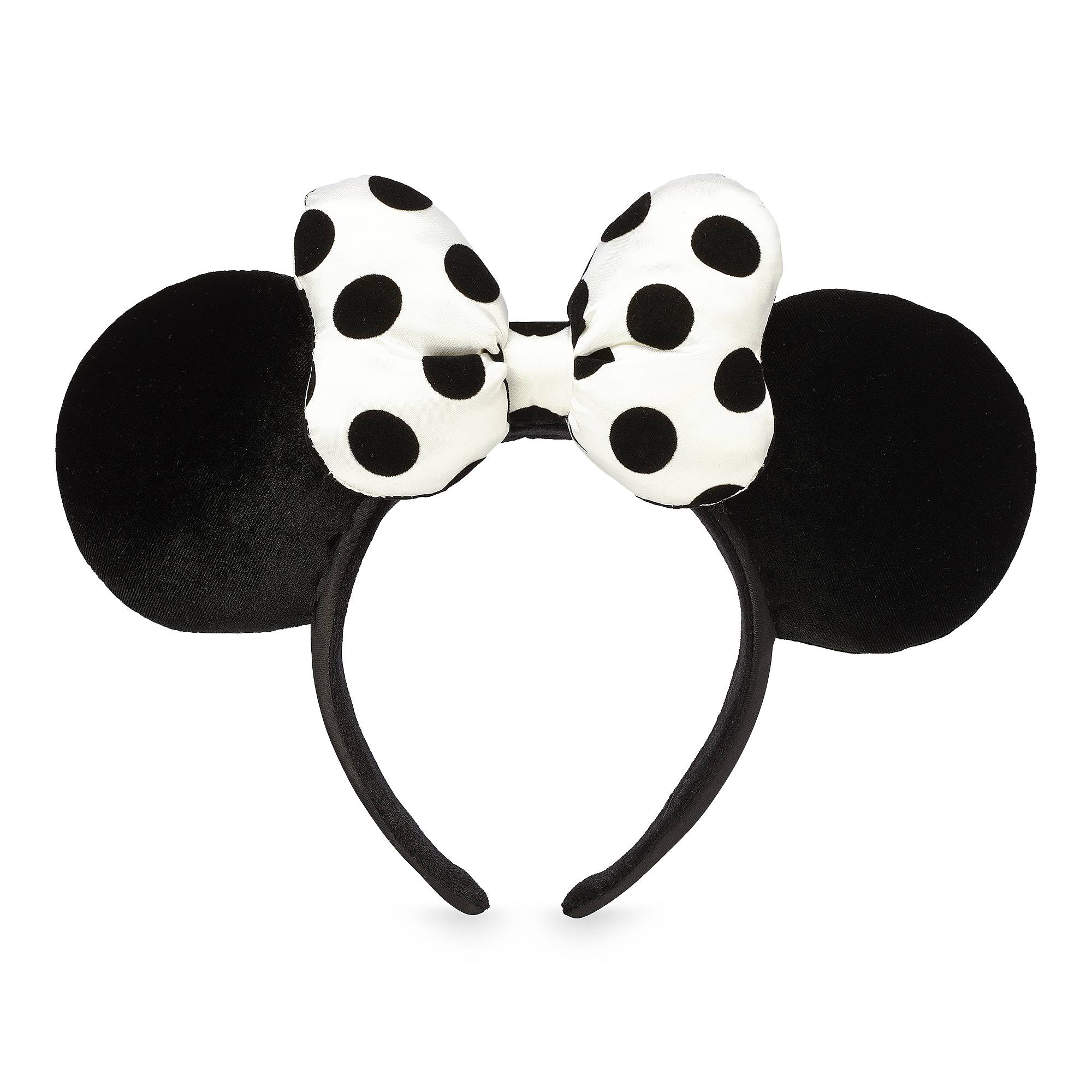 Minnie Mouse Ear Headband with Bow – Black & White Polka Dot image
