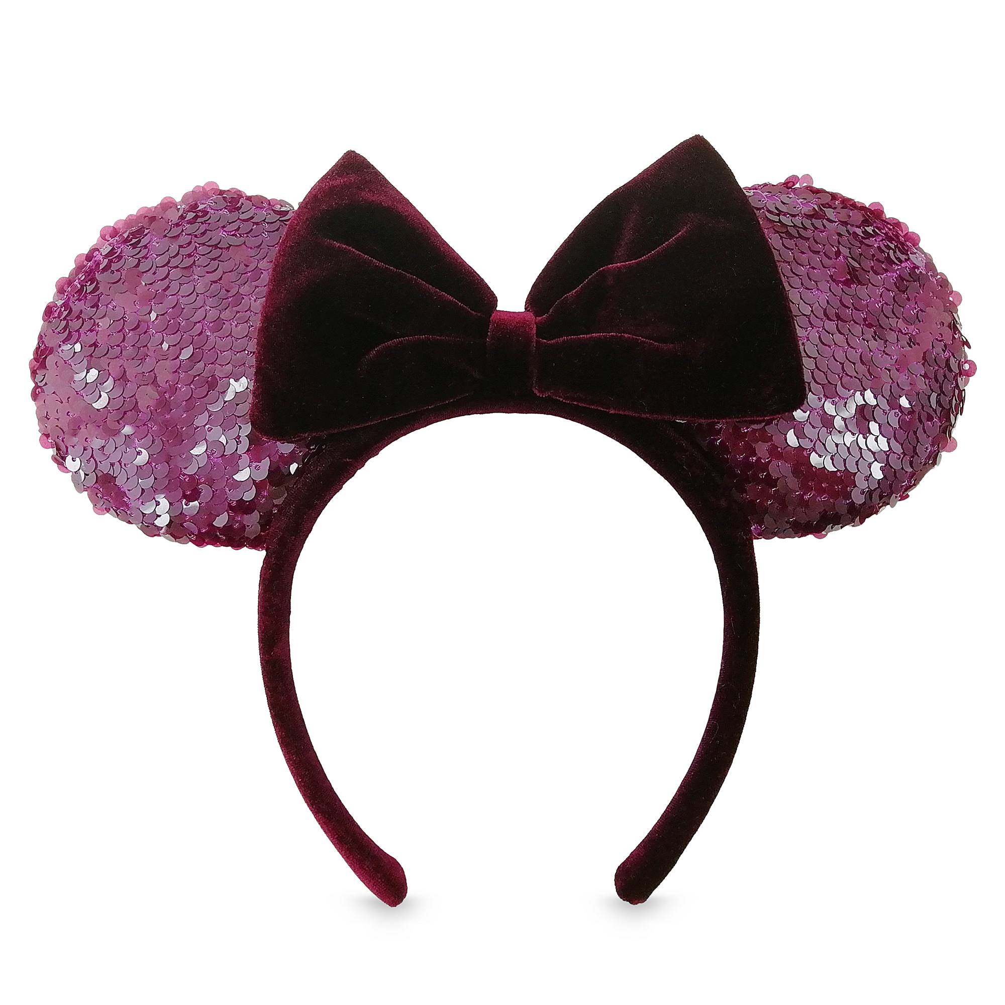Minnie Mouse Sequined Ear Headband with Velvet Bow – Bordeaux image